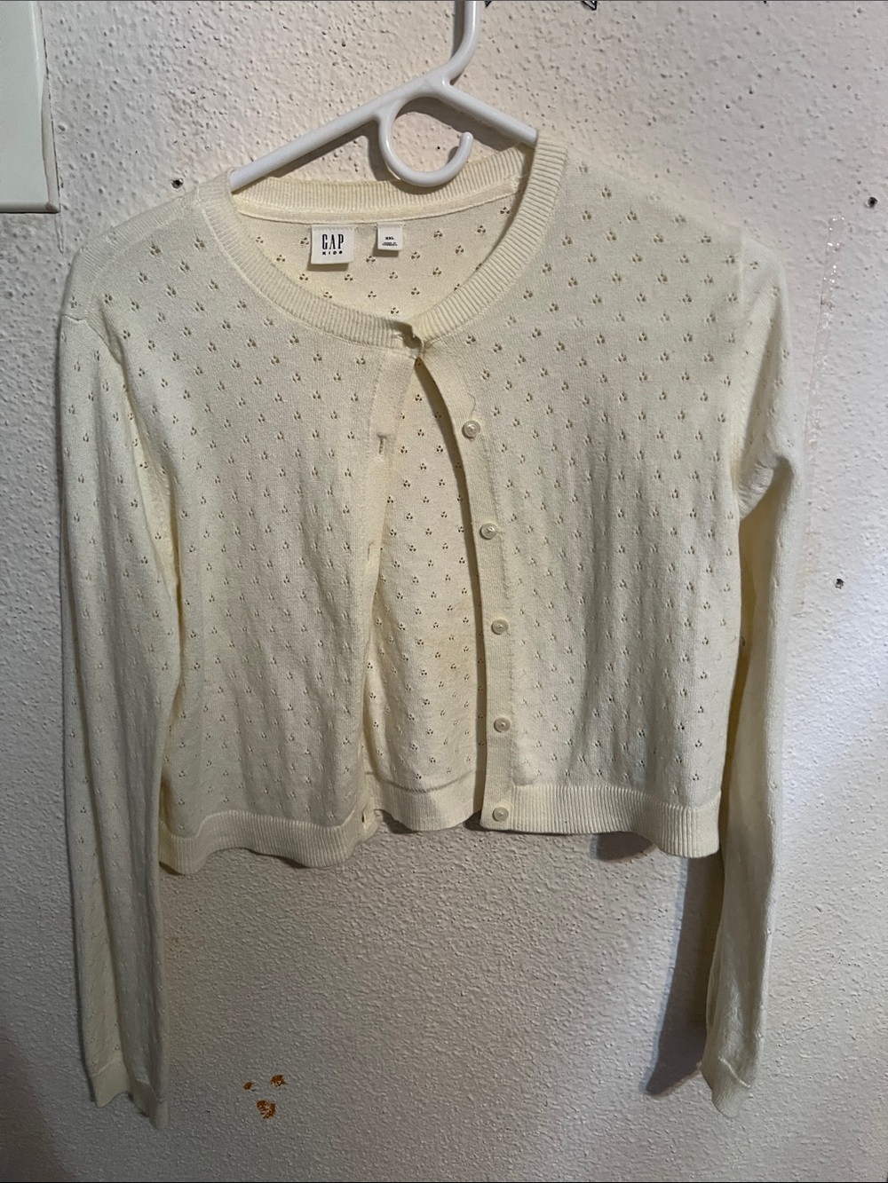 GAP Cream Eyelet Button-Front Cardigan